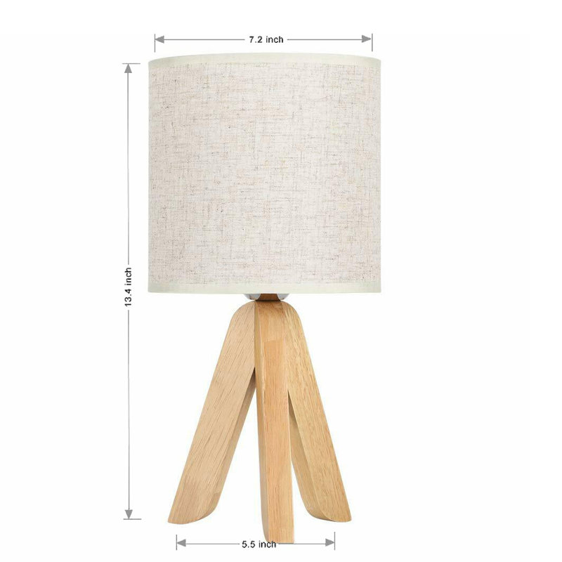 Wood Table Lamp With Fabric Linen Shade, Gray