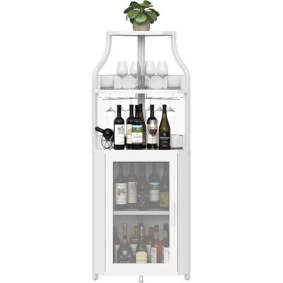 5-Tier Corner Wine Cabinet with Rack and Glass Holder, Modern Industrial Bar Cabinet for Kitchen, Living Room, or Dining Room by Latitude Run