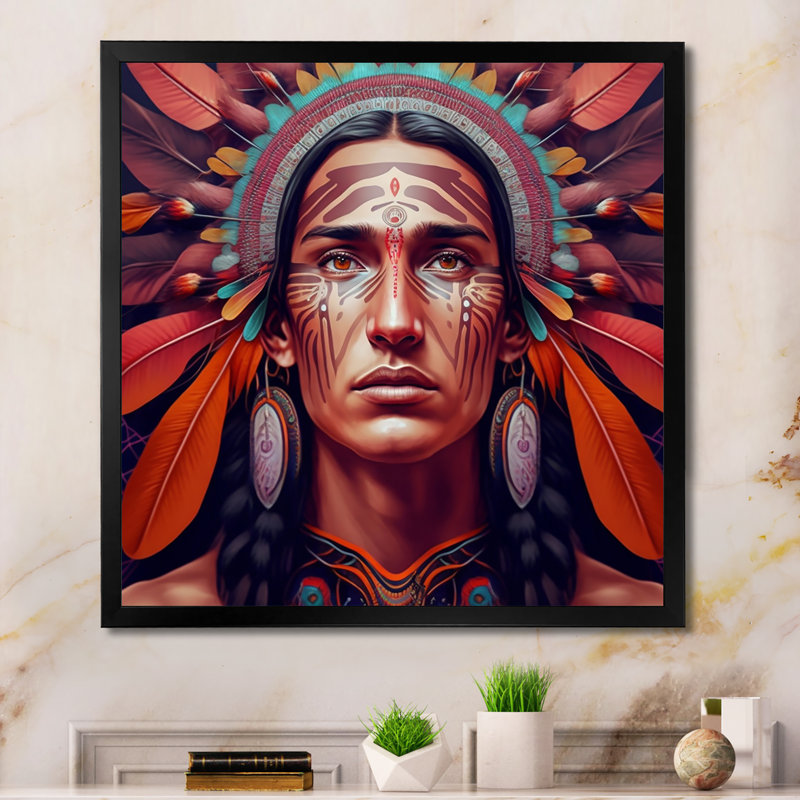 «Colorful Native American Man II», impression sur toile, H 30 po x l 30 po x P 1 po, Impression noire sur toile encadrée