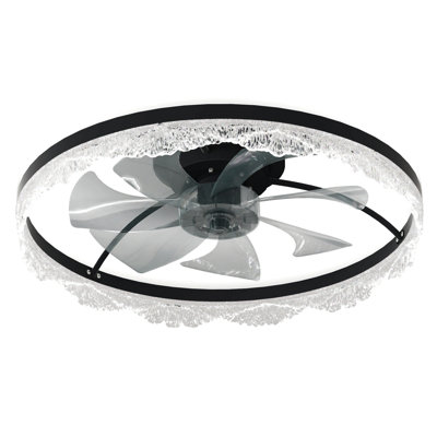 Ventilateur de plafond avec lumière - Lampe de ventilateur à DEL encastrée en cristal avec pales cachées et flux d'air naturel, parfaite pour la chambre à coucher, la chambre d'enfant, la salle d'étude