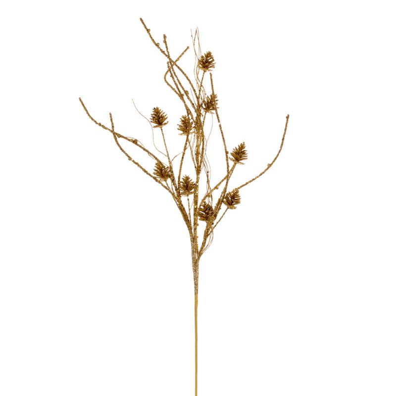 32" Mini Pinecone Twig Glitter Spray, 6 per bag., Gold