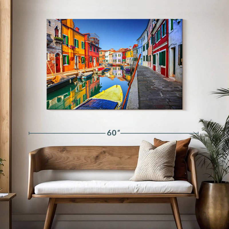 Bateaux Mehar et maisons à Burano, H 32 po x l 48 po