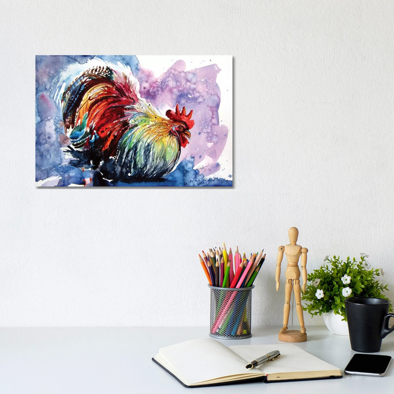 Colorful Rooster by Anna Brigitta Kovacs - Wrapped Canvas Print, 20.32 cm H x 30.48 cm W
