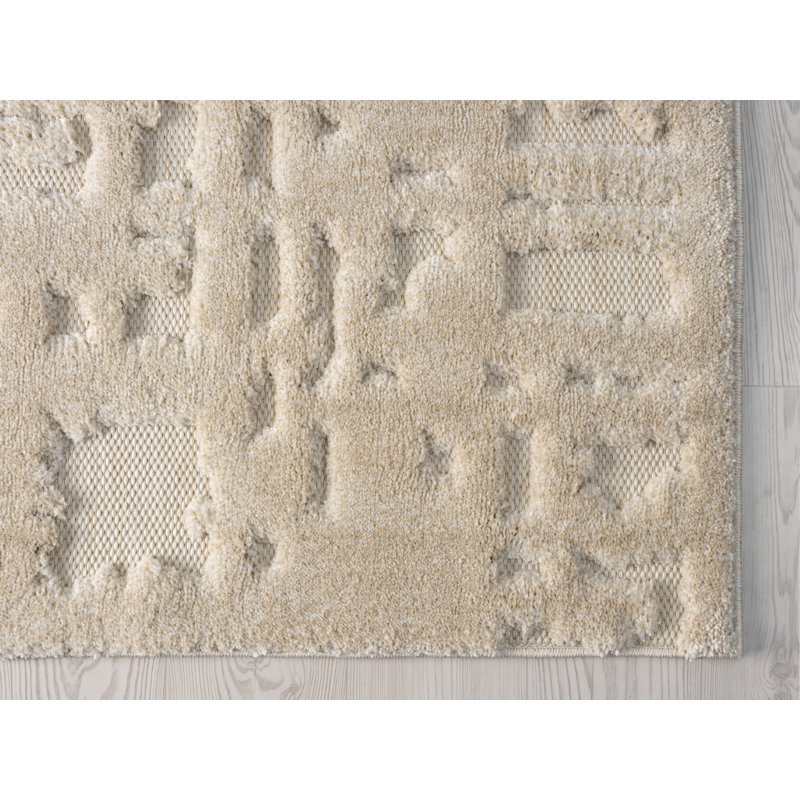 Oheneba Collection Modern Abstract Beige Area Rug, Rectangle 8' x 11'