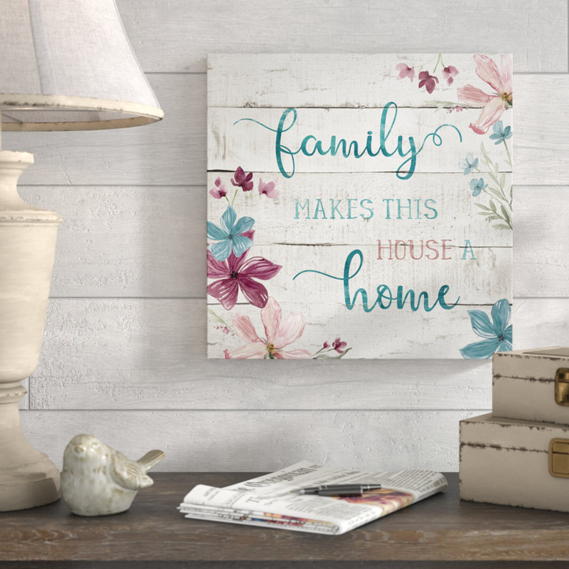 « family home », art textuel, Toile tendue, H 10 po x l 10 po x P 1,5 po