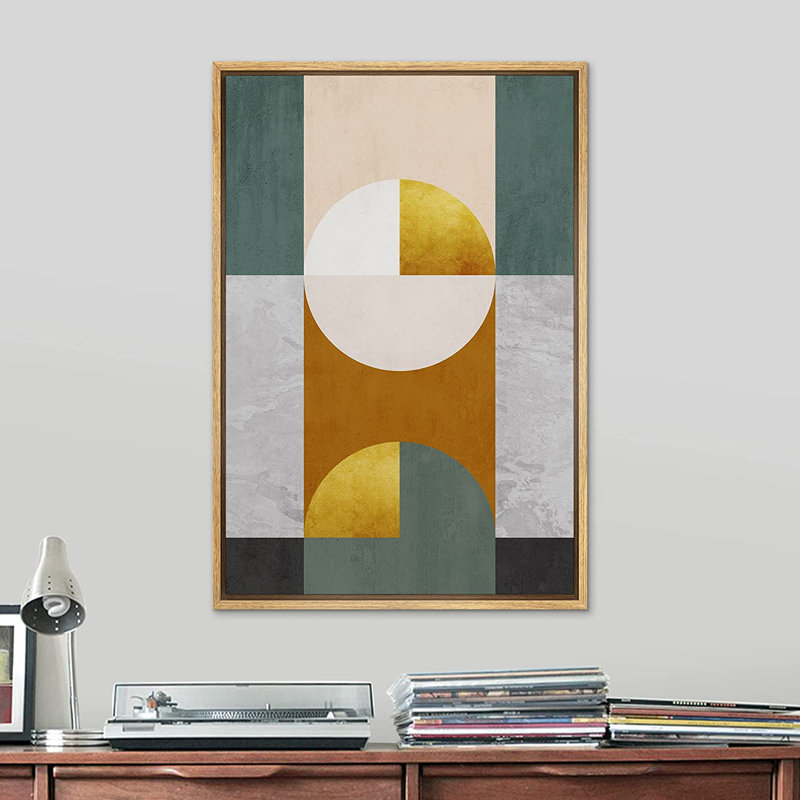 Block Circles Abstract Shapes Illustration - Peinture sur toile à cadre flottant, H 24 po x l 16 po x P 1,5 po, Brun