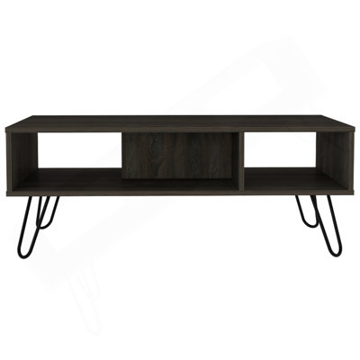 Table basse, quatre pieds, deux tablettes