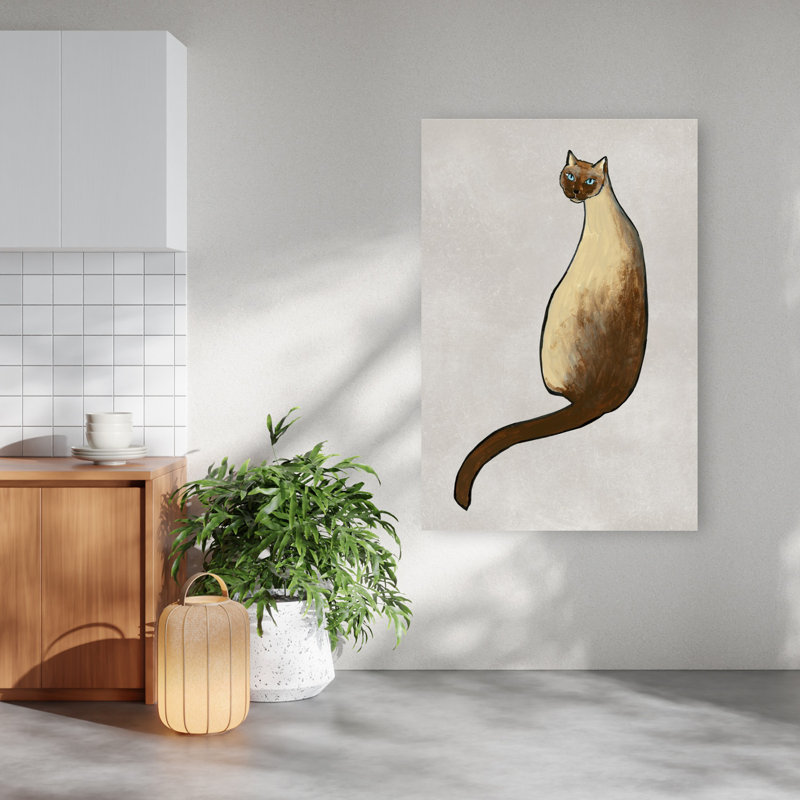 Art mural moderne gracieux chat siamois minimaliste, H 60 po x l 40 po