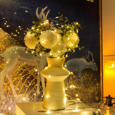 Paquet de 12 guirlandes lumineuses à piles, 20 lumières de Noël en fil d'argent imperméables pour l'extérieur