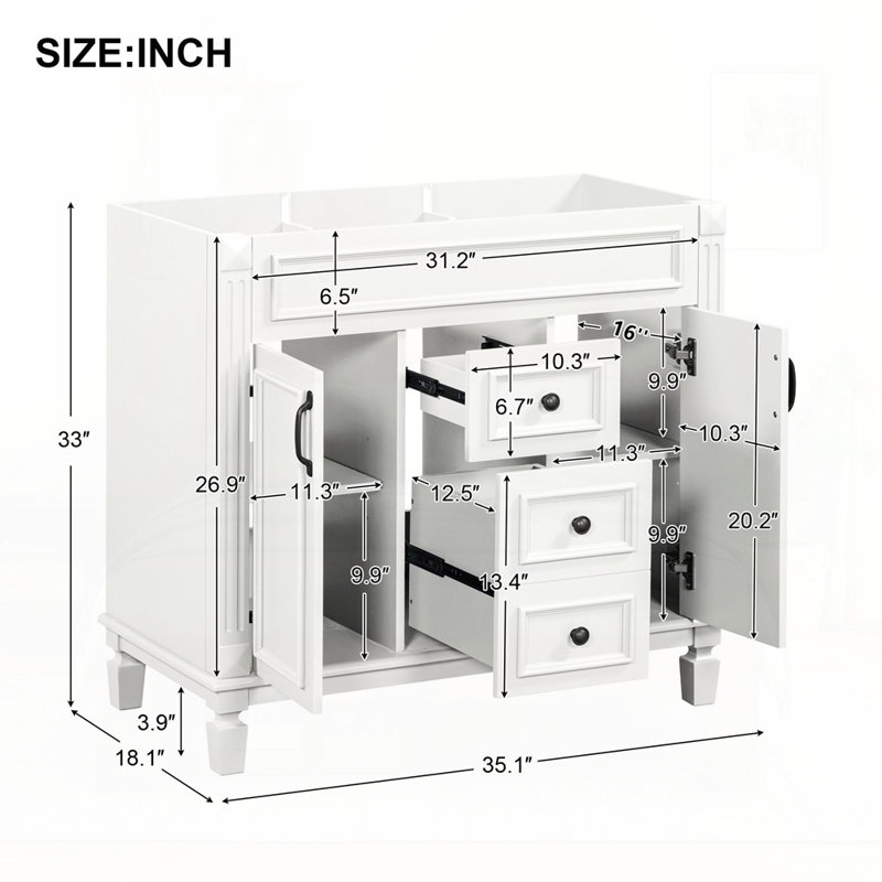 Meuble-lavabo 36 po sans lavabo supérieur, Blanc