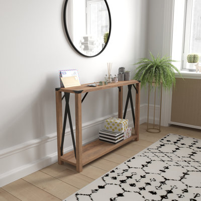 Tennley 2-Tier Console Table with Metal Side Braces and Corner Caps