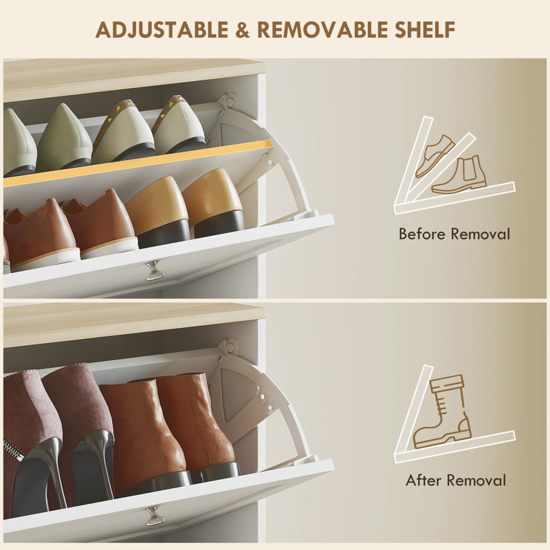 18 Pair Flip Down Shoe Storage,wood, White