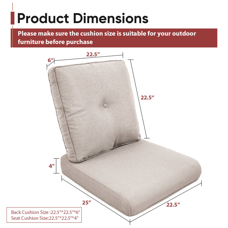 Schutt 22" W Olefin Outdoor Seat/Back Cushion with Removable Zippered Covers, Beige, 6 Seat/Back Cushion