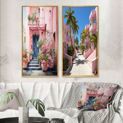 «Pink Miami Artful Facades», 2 pièces roses