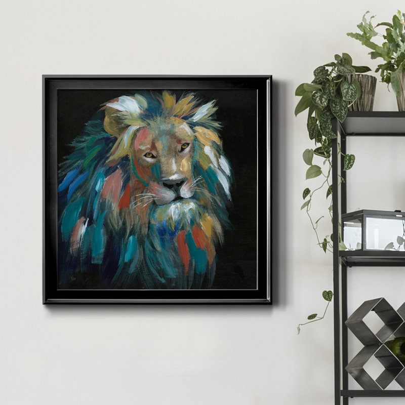 Painted Leo - Peinture sur toile encadrée, H 17,5 po x l 17,5 po x P 1,5 po, Cadre noir