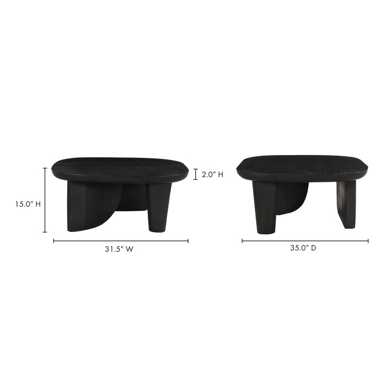 Black Solid Wood Sculptural Coffee Table