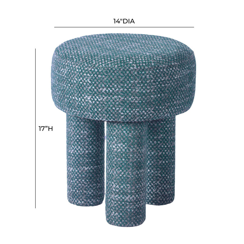 Green Chenille Upholstered Mid-Century Accent Stool