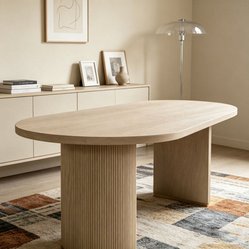 Table de salle à manger ovale à double piédestal, Naturel