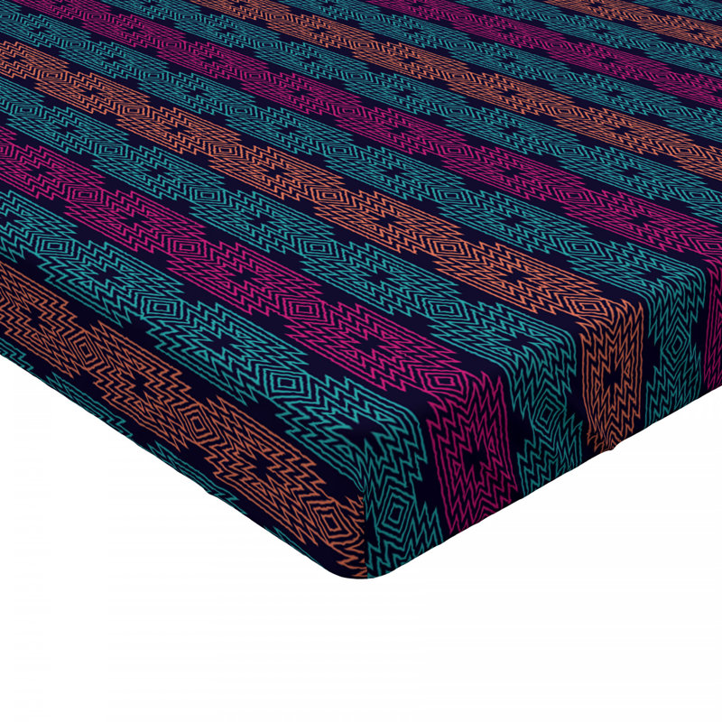 Microfiber Fitted Sheet, Queen Fitted Sheet, Black/Purple Geometric