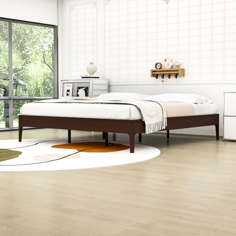 Bamboo Platform Bed with Metal Support and Underbed Storage, Chocolate, King