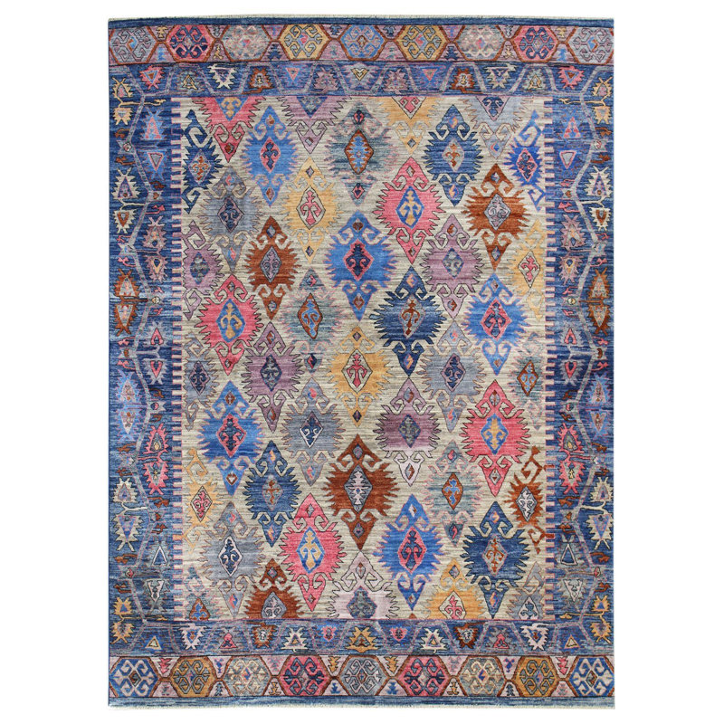 Tapis beige nouvel âge en laine tissé à la main de conception unique 8 pi x 10 pi Malatya