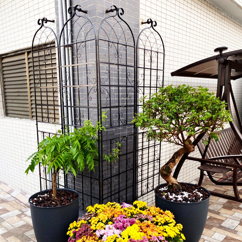 Ensemble de 4 treillis de jardin en métal 86,7 "x 19,7" antirouille pour plantes grimpantes, H 86,7 po x l 80 po x P 11,8 po