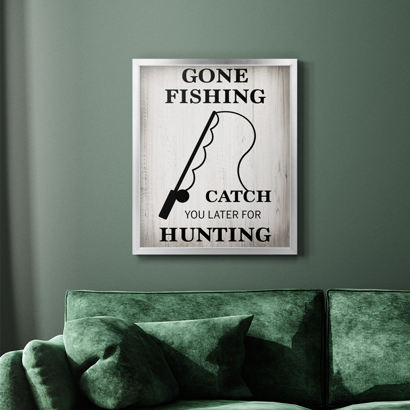 Toile encadrée de qualité supérieure «Gone Fishing» - prête à être accrochée, H 24 po x l 20 po, Argent