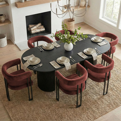 6 - Person Dining Table Sets With Oval Table & 6 Upholstered Velvet Chairs
