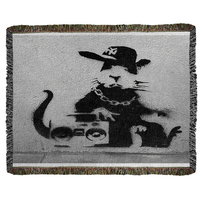 Banksy Graffiti Hand Woven Throw Blanket, 60" W x 80" L