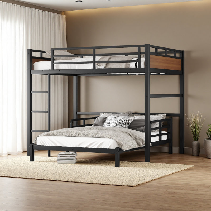 Metal Bunk Bed/Metal Loft Bed,Separable Bunk Beds,With Raised Security Fence, Walnut, Full XL Over Full XL
