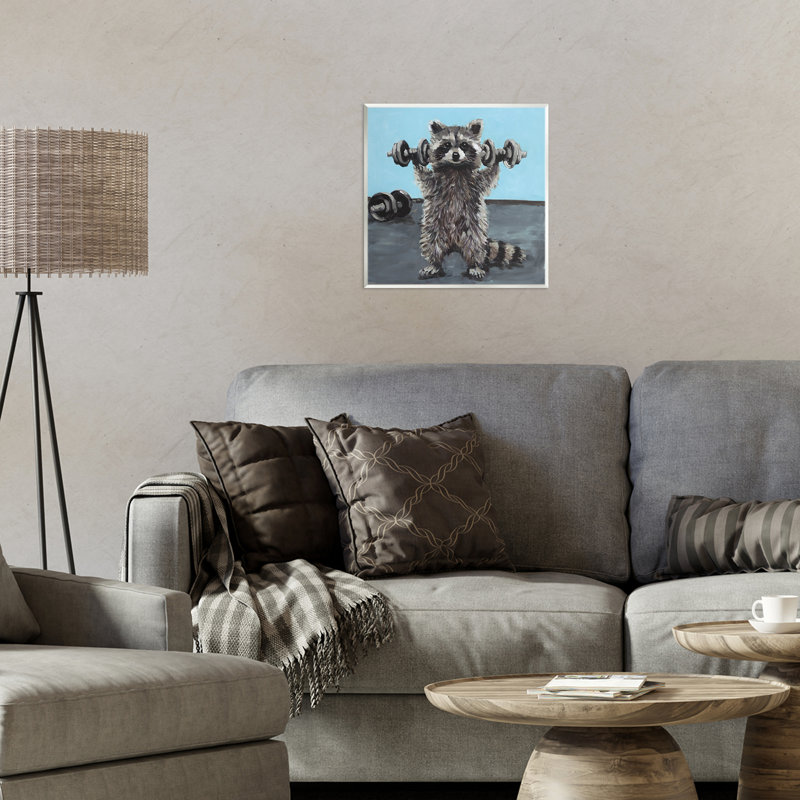 Plaque murale Fitness Raccoon avec poids, design Studio Bautista