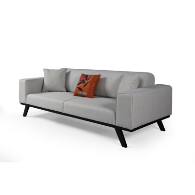 Elegant 3-Seat Sofa-Bed, Light Grey, 87.4 x 36.2 x 30.3 inches | Beech Wood & Chipboard Frame, 100% Polyester Fabric | Turnable Back Mechanism, Dry-Cleanable, Soft Foam Cushions | Stylish & Functional for Living Room