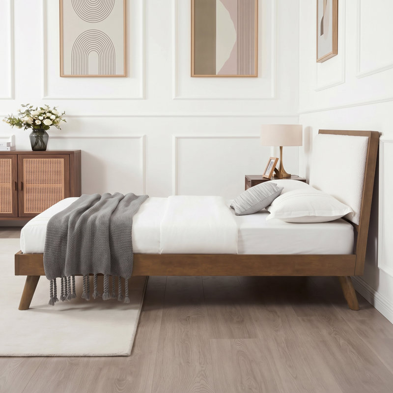 Lit plateforme en bois avec tête de lit et lattes, King, Walnut