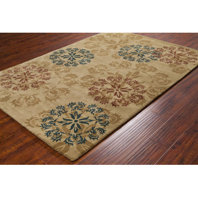 Ailey Authentic Hand-Tufted Handmade Beige, Red, Gold & Teal Modern Medallion Wool Area Rug