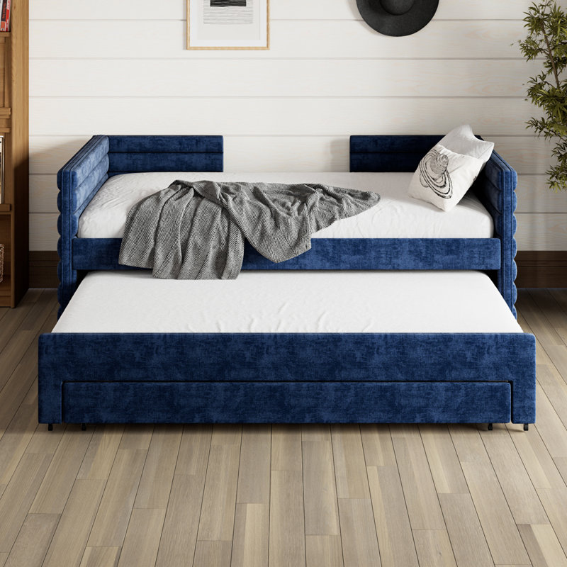 Daybed with Trundle and 3 Storage Drawers, Dark Blue