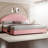 Luxury Curve-Shaped Headboard Bed Frame, Elegant Boucle Upholstered Platform Bed with Modern Design-756328090-756670531