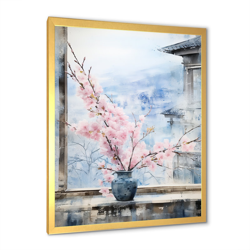 Art floral rose fenêtre rose à Nagasaki I - Japon, Cadre photo doré simple, H 20 po x l 12 po x P 1 po