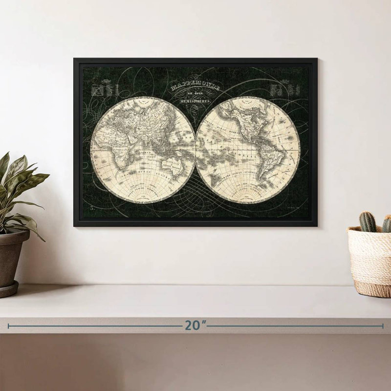 Monde français Licata noir et blanc, 37 po x 25 po, Cadre flottant noir