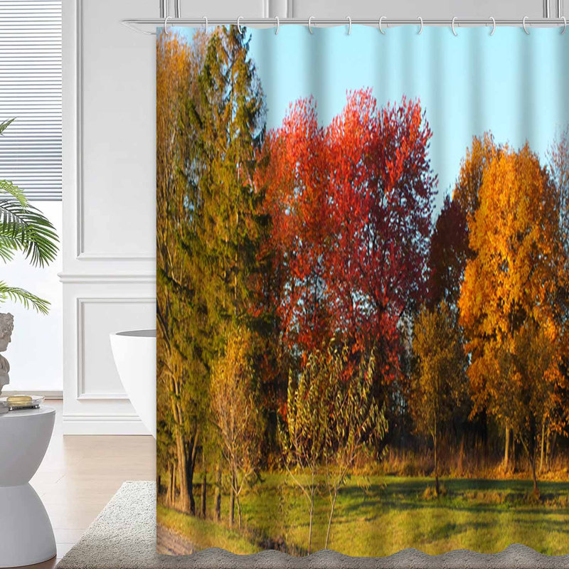 Rideau de douche arbre d'automne avec 12 crochets, L 72 po x l 78 po