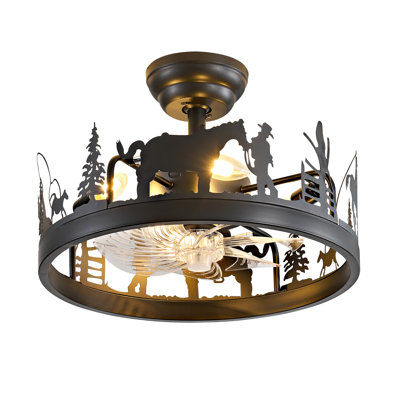 Ventilateur de plafond encastré 17,71 "Farmhouse Western Cowboy avec lumières, pales réversibles et télécommande