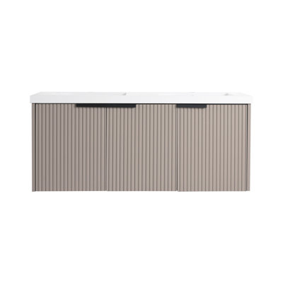 Meuble-lavabo mural 48 po avec lavabo double en résine et 3 portes à fermeture en douceur, emballage