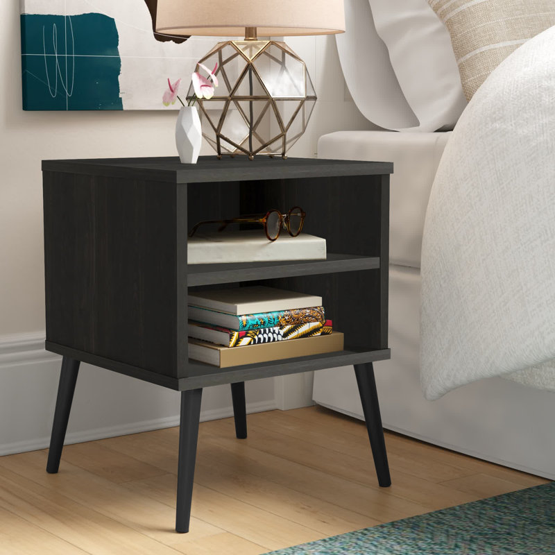 Palmateer Mid Century Style Nightstand with Solid Wood Legs, Espresso