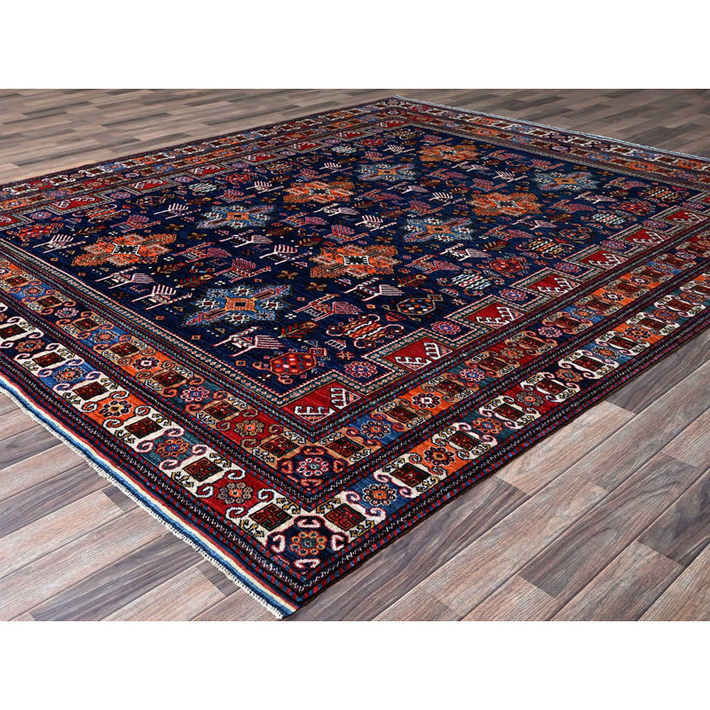 Tapis oriental bleu en laine noué à la main 8 pi 4 po x 9 pi 6 po - MOA102555