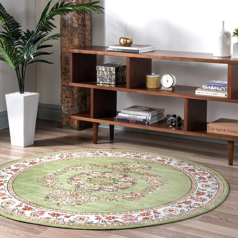 Oriental Green Area Rug, Round 6'1"