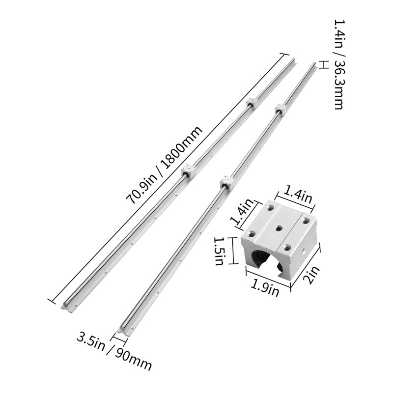 Linear Guide Rail Slide, 3.15" H x 72.64" L x 5.91" D