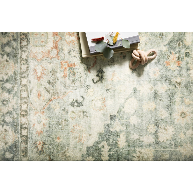 Oriental Teal/Ivory Area Rug, Square 1'6"