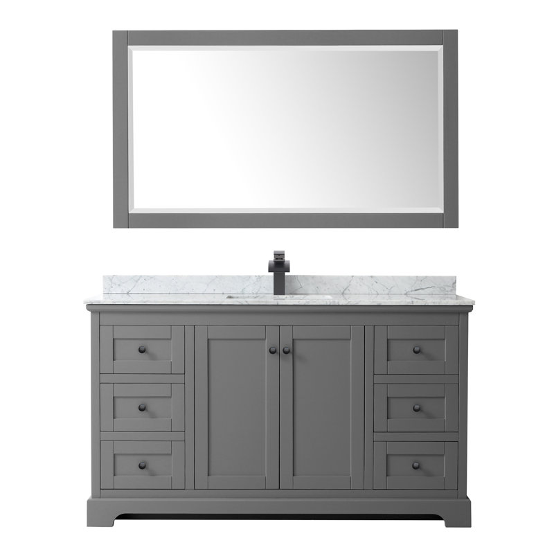 Avery 60'' Single Bathroom Vanity with Stone Top, Dark Gray, Matte Black