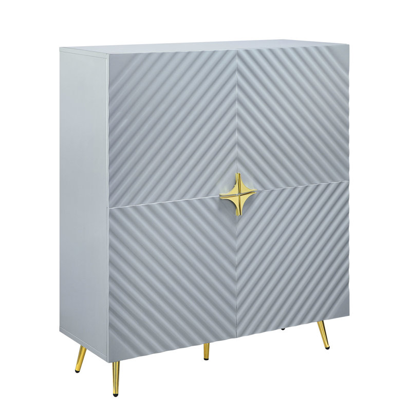 Armoire d'appoint moderne en gris ultrabrillant - 4 portes, tablettes réglables avec pieds en métal, Gris