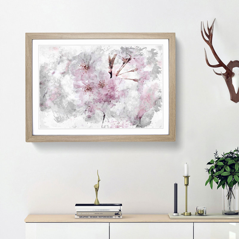 A Pretty Pink Cherry Blossom Tree in Abstract - Framed Print, 27cm H x 36cm W x 2cm D, Oak Framed