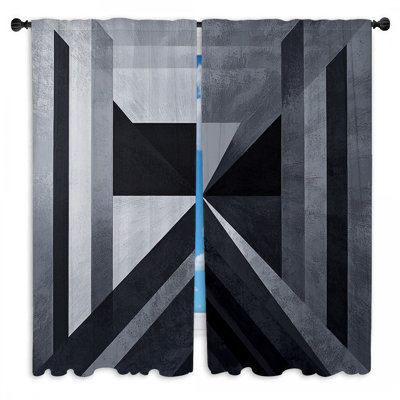 Grayscale Geometric Window Curtains  Abstract Industrial Drapes - 2 Panels